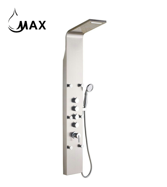 Rainfall Shower Panel System Four Functions with 6 Massage Body Jets and Handheld Brushed Nickel Finish
