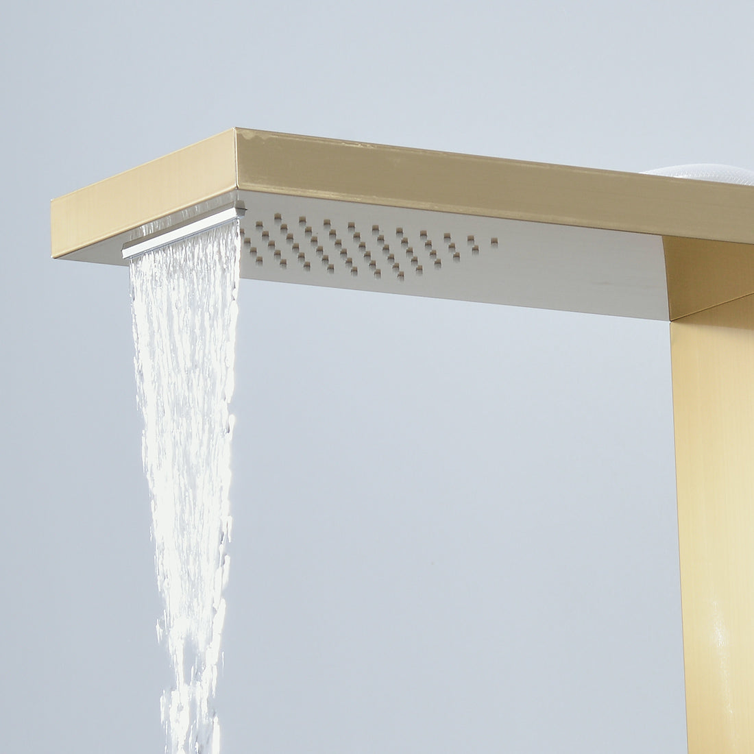MAX Faucets | Waterfall Shower Panel System with 2 Massage Jets, Handheld, and Spout – Brushed Gold Finish