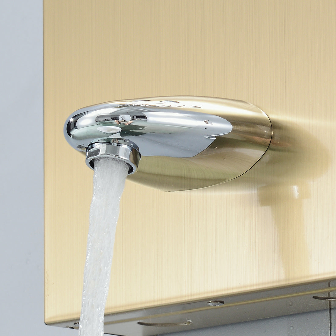 MAX Faucets | Waterfall Shower Panel System with 2 Massage Jets, Handheld, and Spout – Brushed Gold Finish