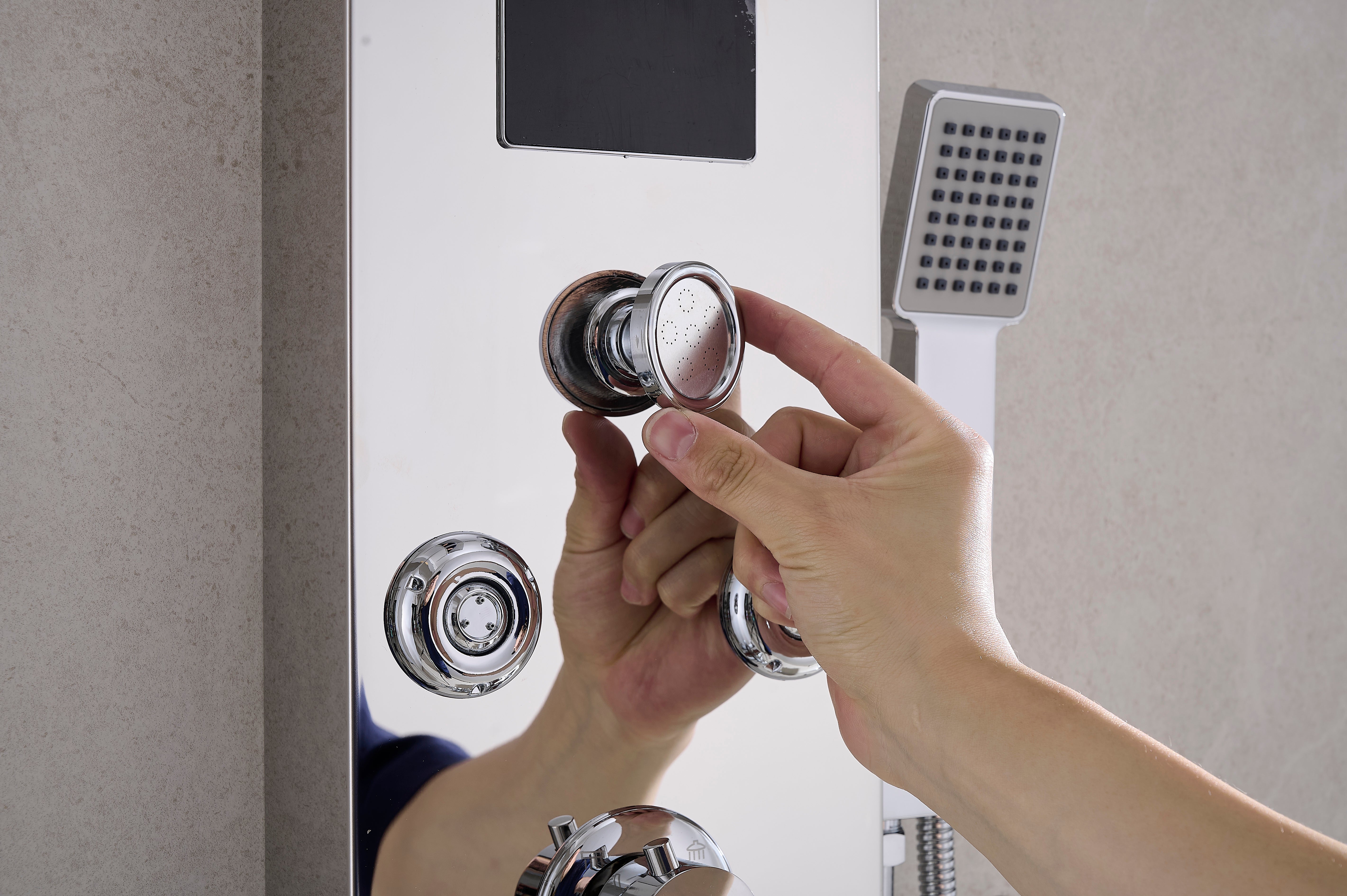 Thermostatic Rainfall Shower Panel System – 6 Functions with 8 Massage Jets, Handheld Shower & Digital Display | Chrome Finish