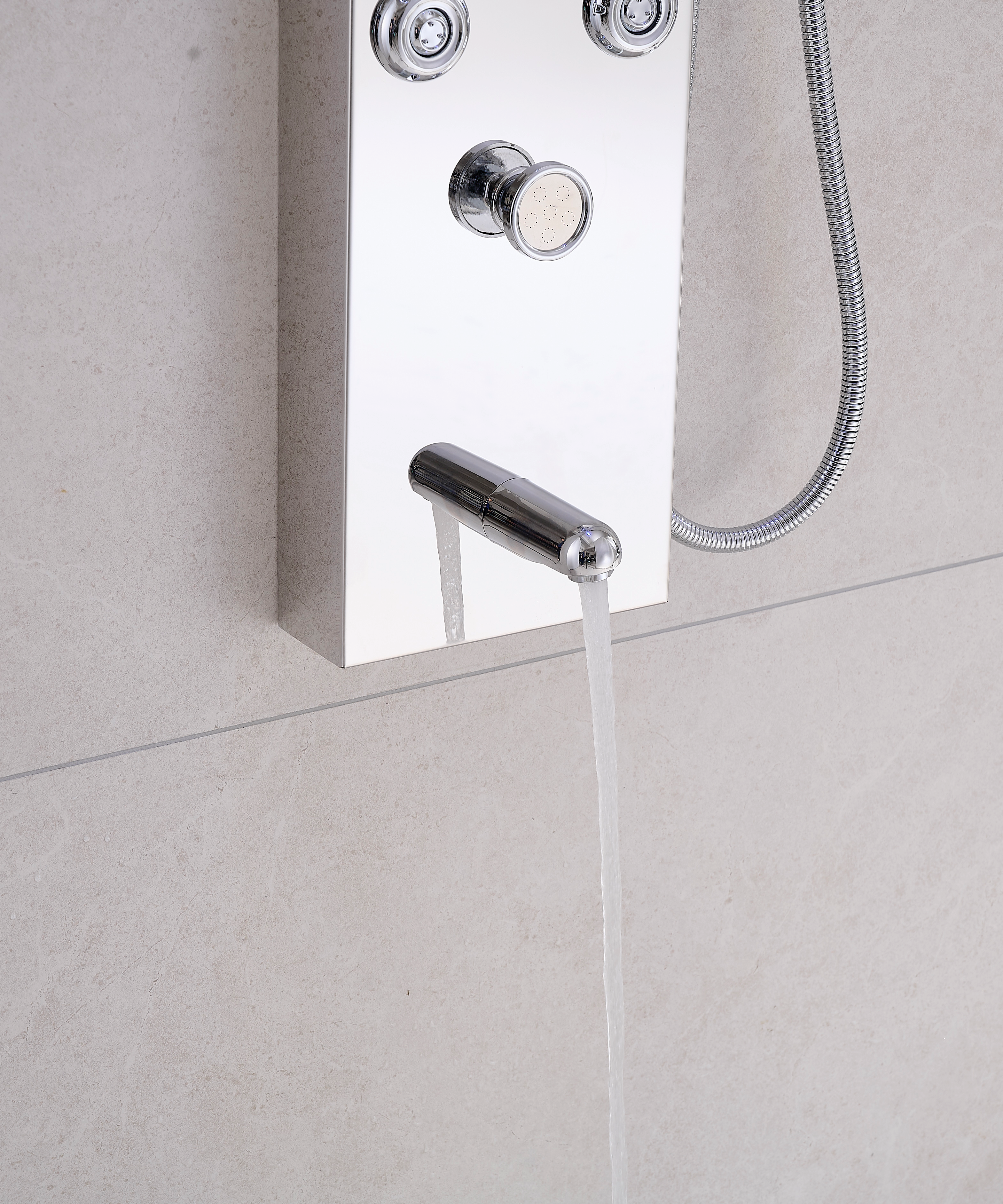 Thermostatic Rainfall Shower Panel System – 6 Functions with 8 Massage Jets, Handheld Shower & Digital Display | Chrome Finish