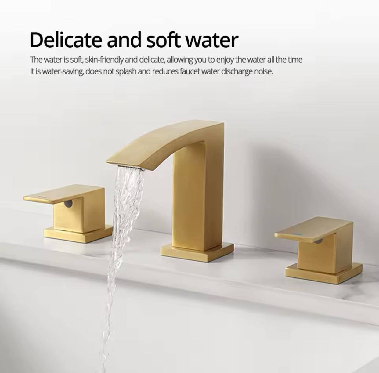 MAX Faucets | Waterfall Two-Handle Widespread Bathroom Faucet – Brushed Gold Finish