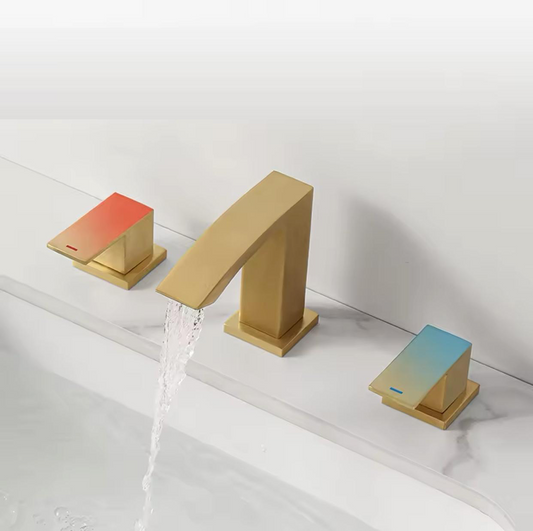 MAX Faucets | Waterfall Two-Handle Widespread Bathroom Faucet – Brushed Gold Finish
