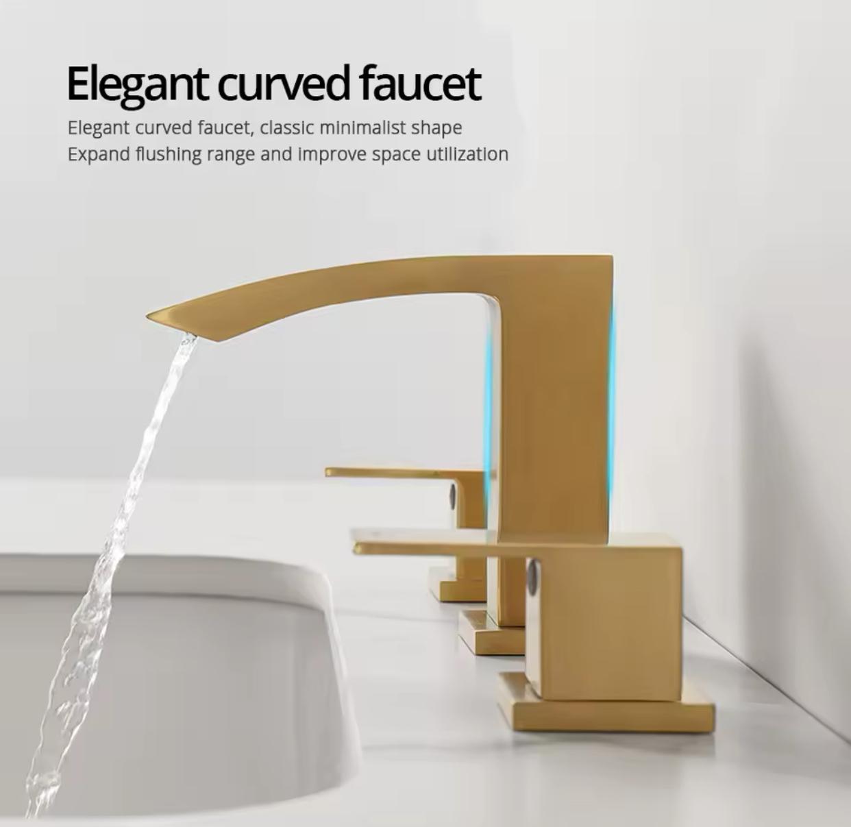 MAX Faucets | Waterfall Two-Handle Widespread Bathroom Faucet – Brushed Gold Finish