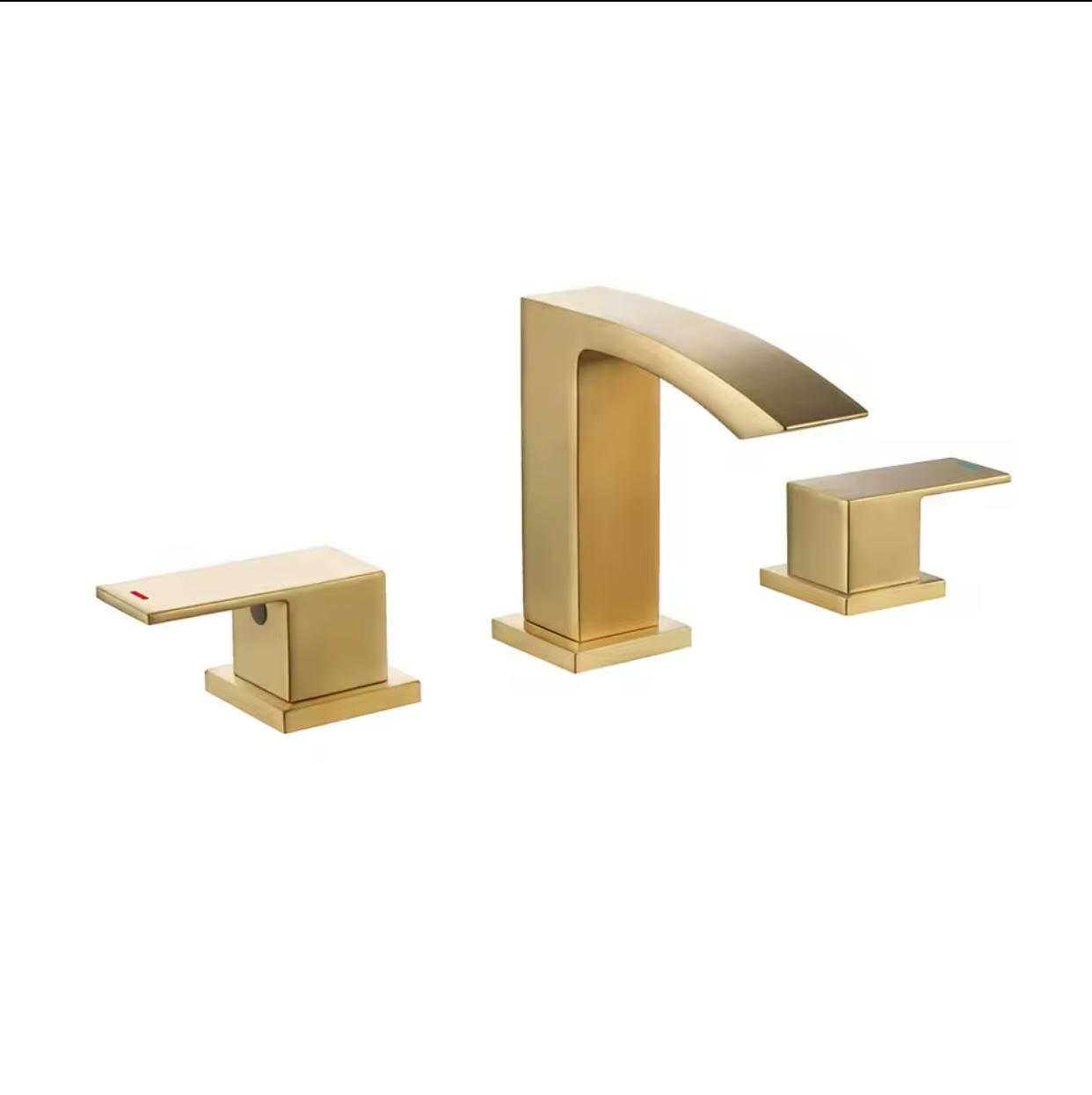 MAX Faucets | Waterfall Two-Handle Widespread Bathroom Faucet – Brushed Gold Finish