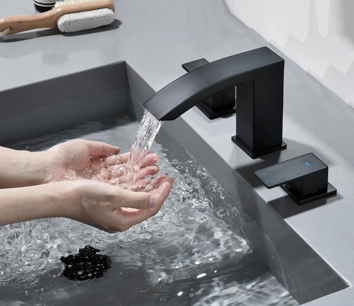 MAX Faucets | Waterfall Two-Handle Widespread Bathroom Faucet – Matte Black Finish