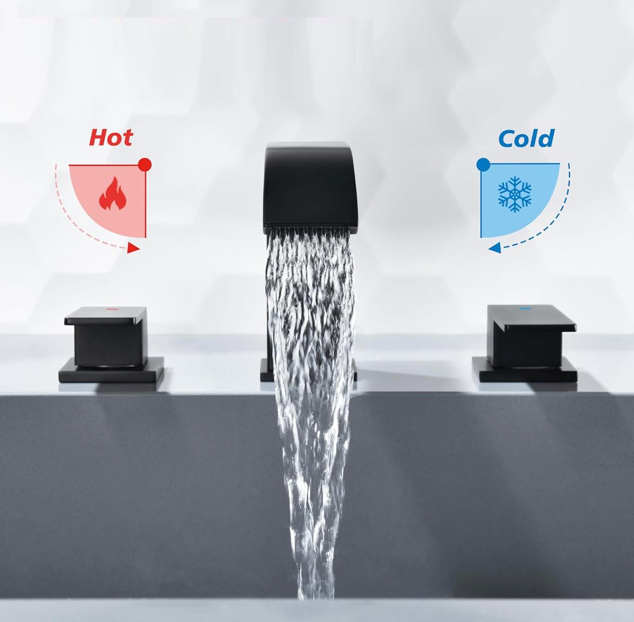 MAX Faucets | Waterfall Two-Handle Widespread Bathroom Faucet – Matte Black Finish