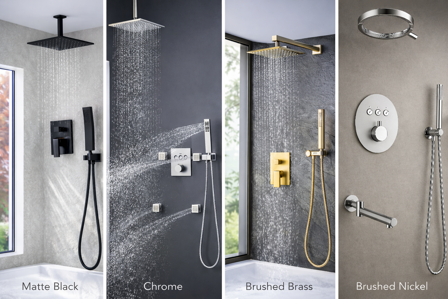 max-faucets-shower-system-finishes-matte-black-chrome-brushed-gold-brushed-nickel