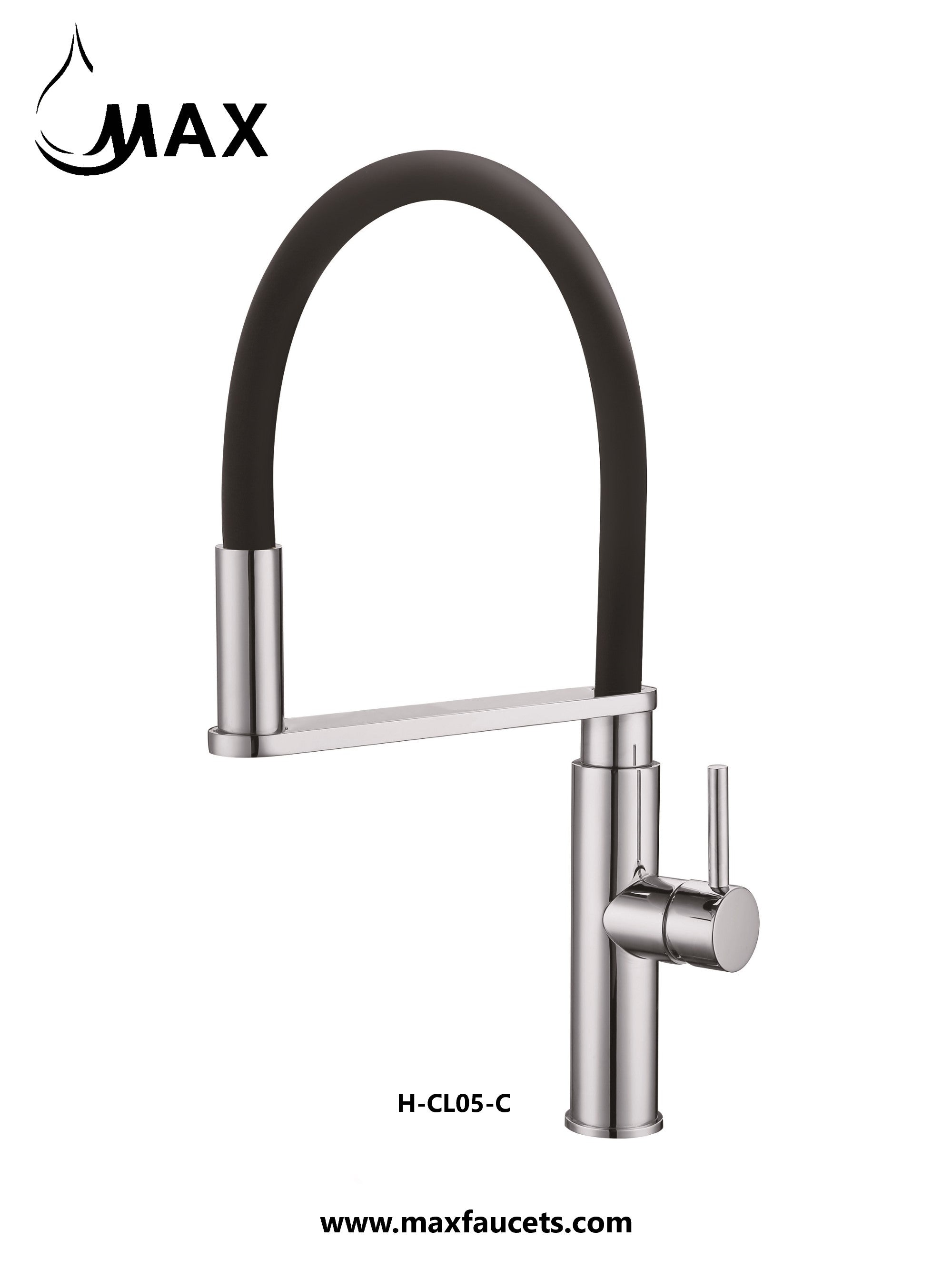 Pull-Down Kitchen Faucet Single Handle Flexible Rubber 19" Chrome,Matt Black Rubber Finish