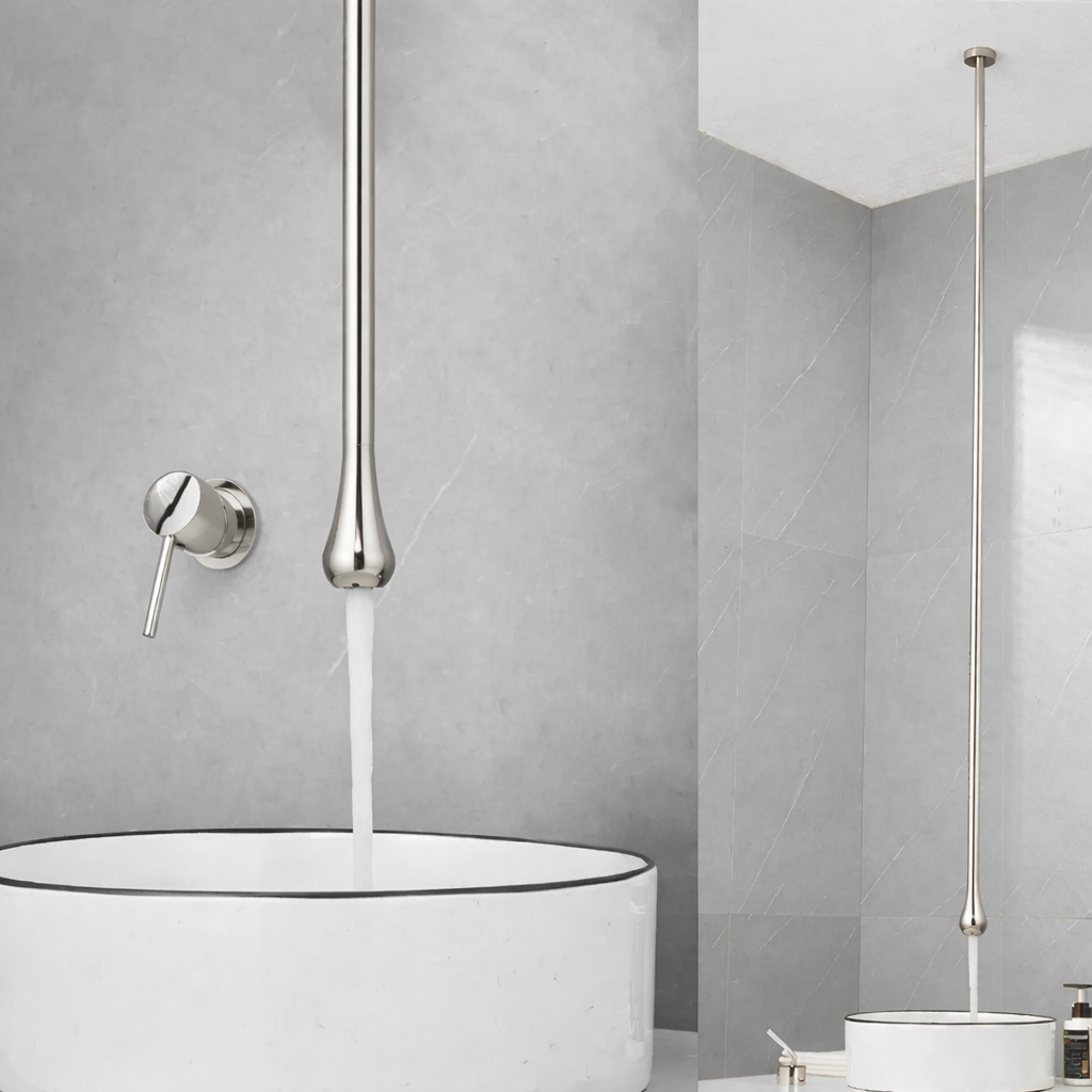 MAX Faucets | Ceiling-Mounted Bathroom Faucet with Wall-Mounted Hand Control– Brushed Nickel Finish