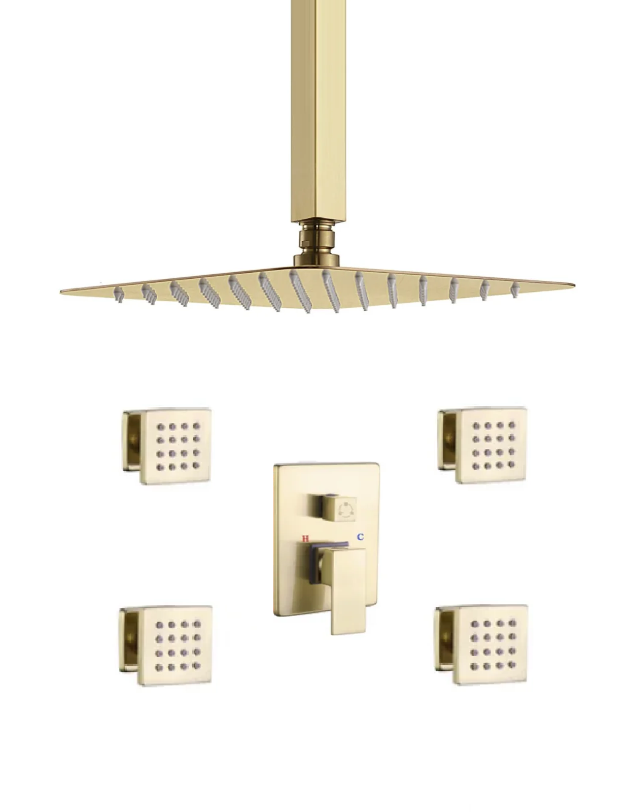 Ceiling Shower System Set Two Functions With 4 Body Jets Brushed Gold Finish YM-MC1404-BG