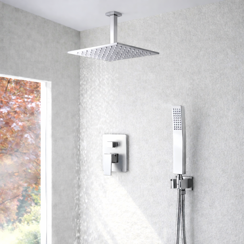 MAX Faucets Ceiling Square Shower System Two Functions With Pressure-Balance Valve Chrome Finish YM-MC6225-C