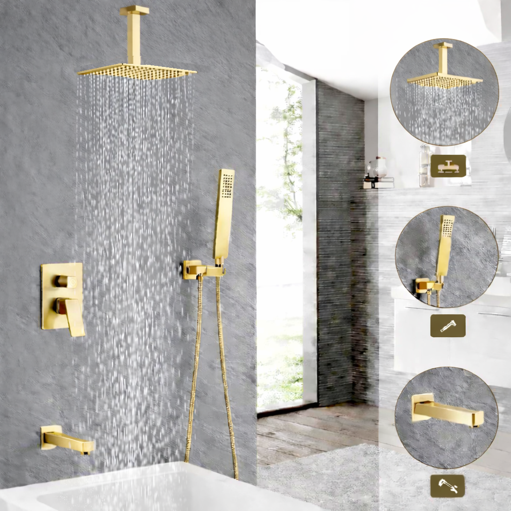 Ceiling Tub Shower System Three Functions With Pressure-Balance Valve Brushed Gold YM-MC6335-BG