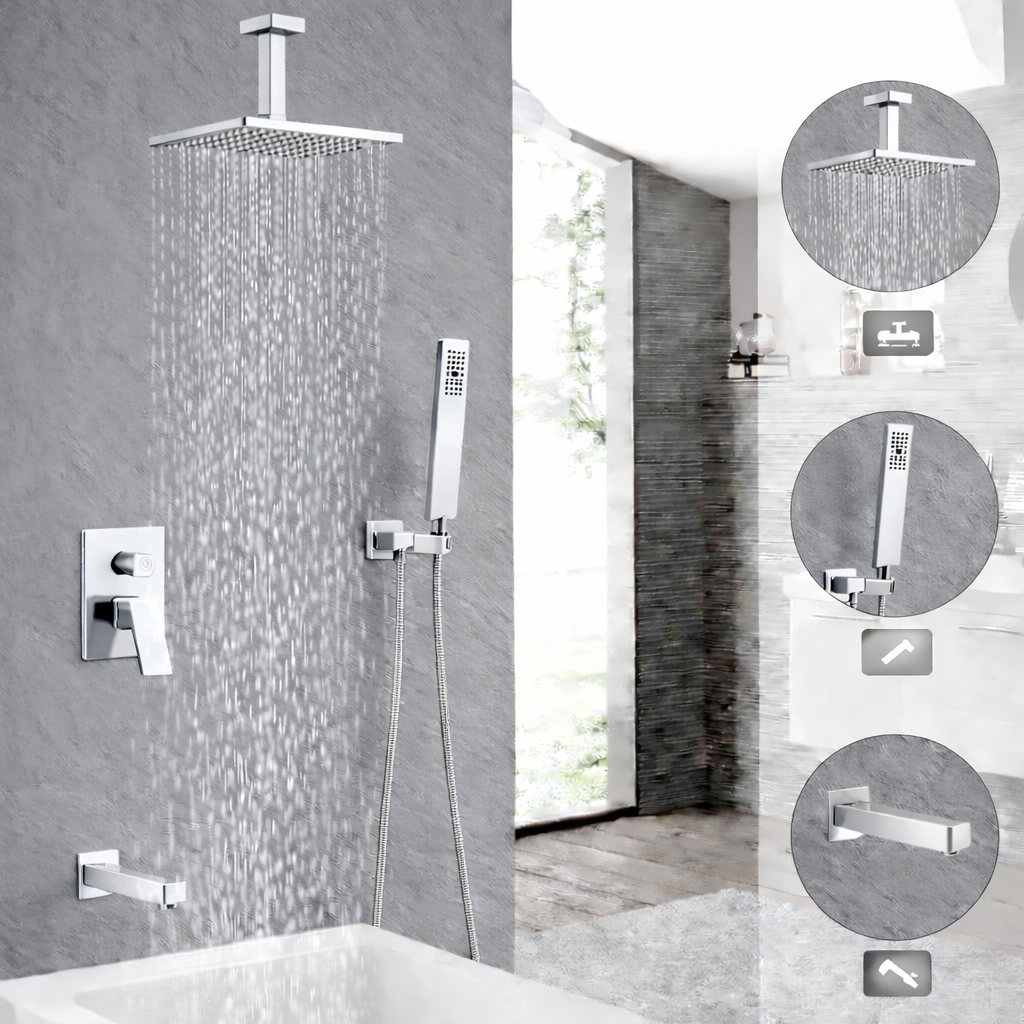 Ceiling Tub Shower System Three Functions With Pressure-Balance Valve Chrome Finish YM-MC6335-C