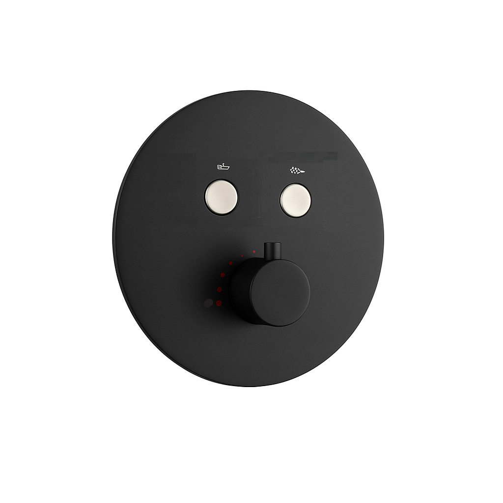 MAX Faucets | Thermostatic Shower Vlave – 2 Functions with Push Buttons, Handheld Slide Bar & Pressure-Balance Valve – Black Finish 