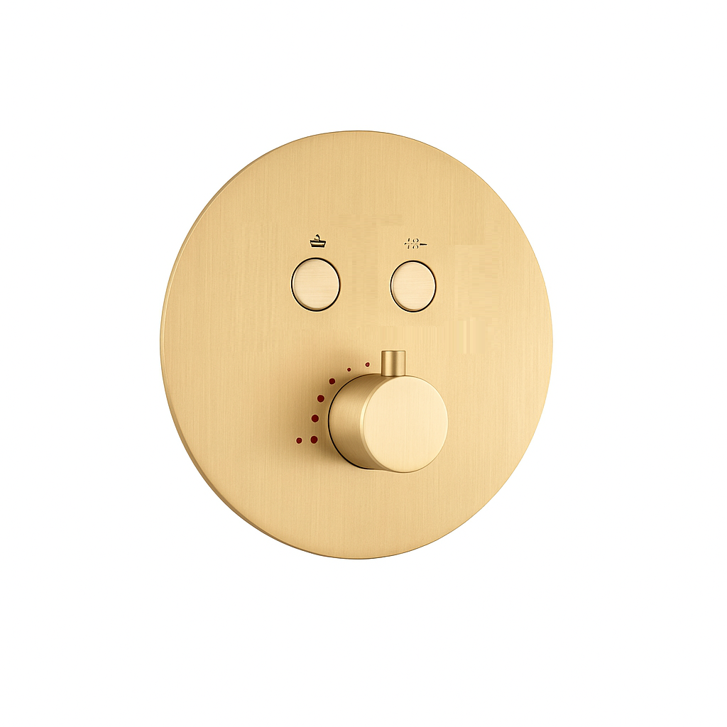 MAX Faucets Thermostatic Shower Valve – 2 Functions with Push Buttons, Handheld Slide Bar & Pressure-Balance Valve – Brushed Gold Finish 