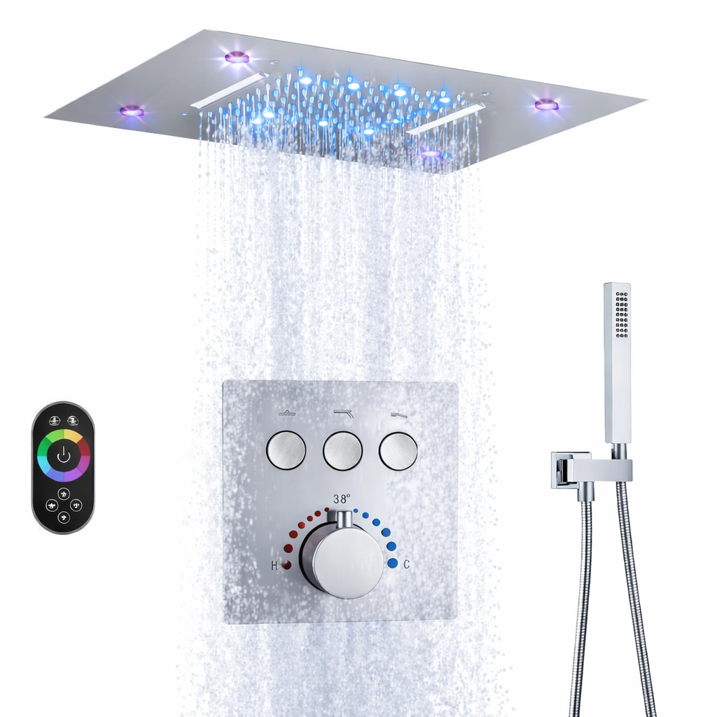 MAX Faucets Luxury LED Ceiling Thermostatic Shower System – Chrome