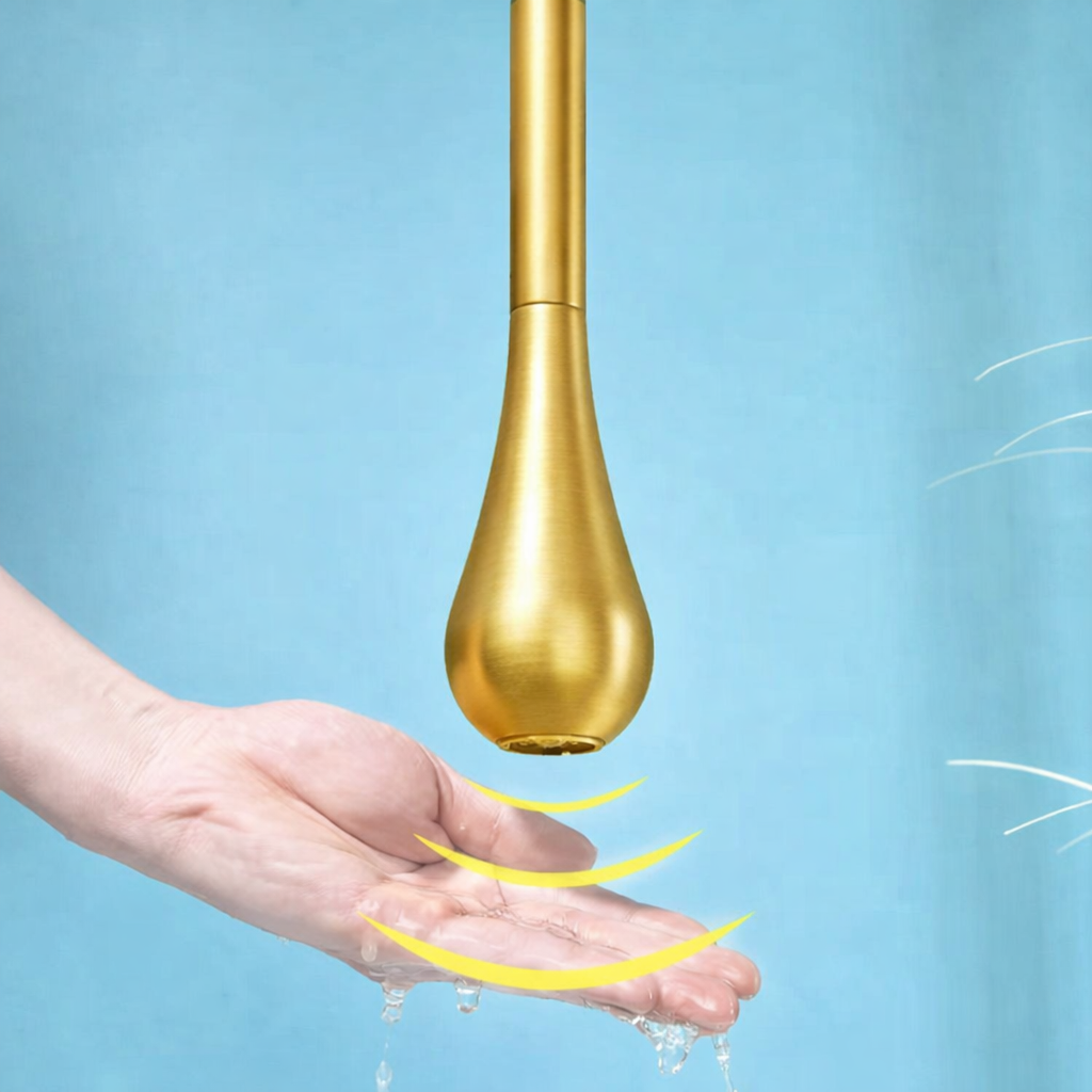 Smart touchless bathroom faucet with motion sensor and modern automatic water flow design