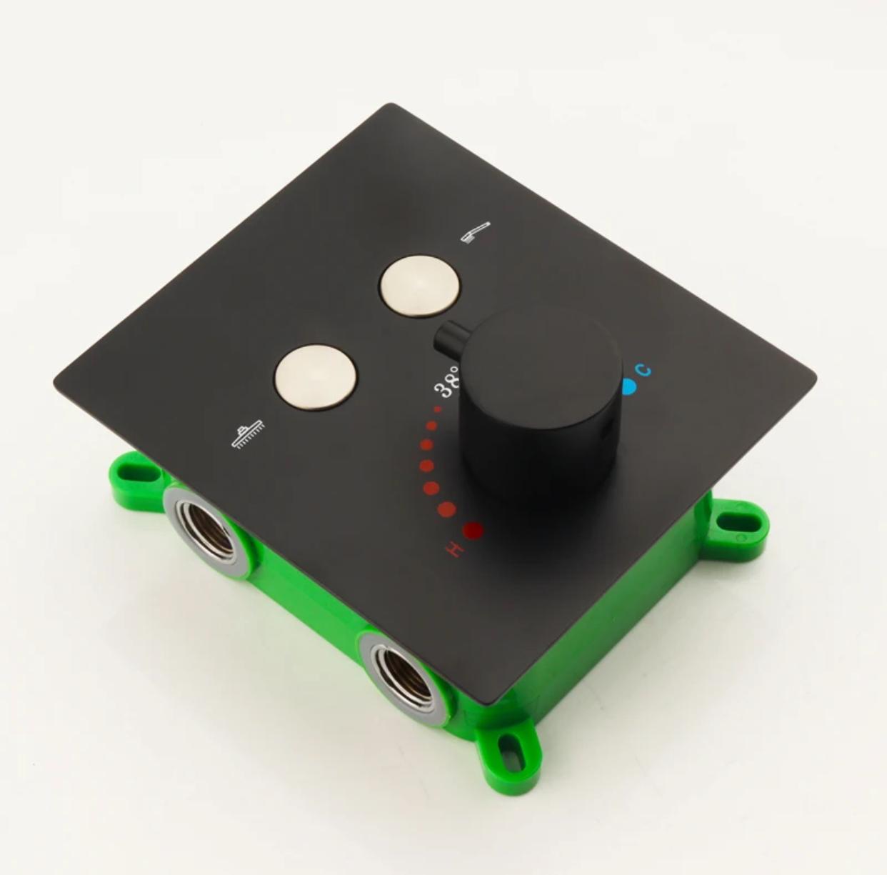 Control panel with knobs and buttons on a white background