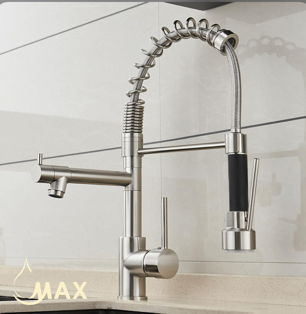 Pull-Down Flexible Kitchen Faucet With Separate Pot Filler Spout 17" Brushed Nickel Finish