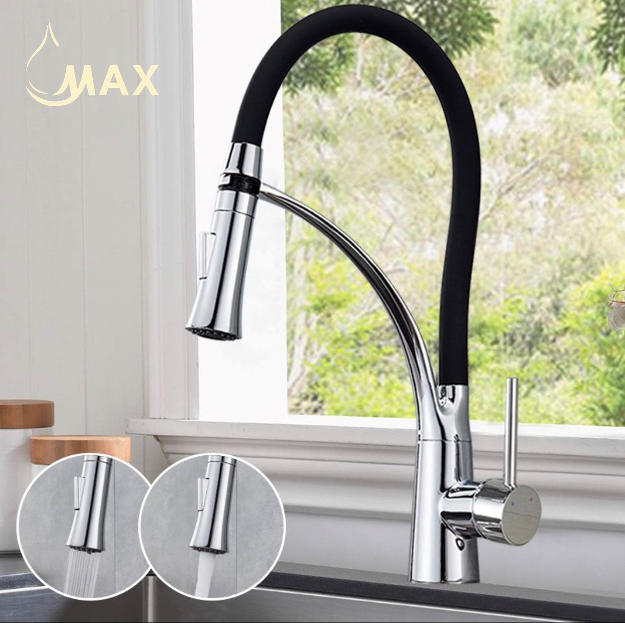 Pull-Down Kitchen Faucet Single Handle Flexible Rubber 17.5"