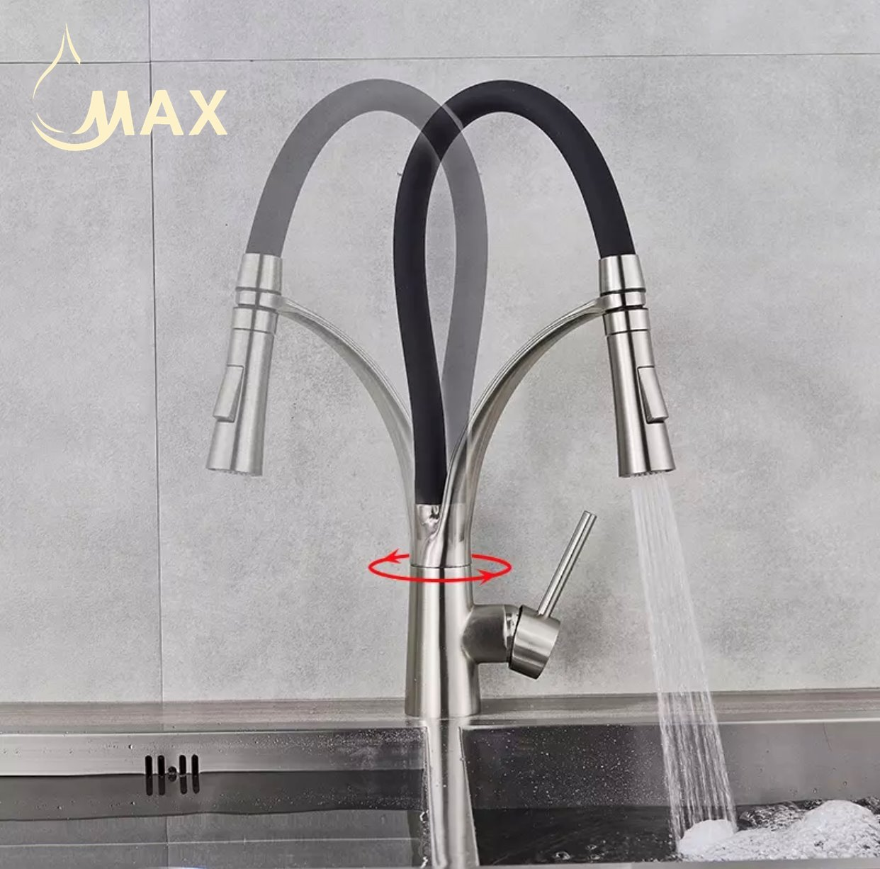 Pull-Down Kitchen Faucet Single Handle Flexible Rubber 17.5"