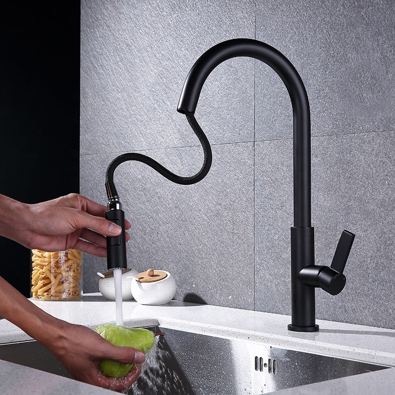 Pull-Out Kitchen Faucet – Single Handle, Matte Black, 18” High-Arc