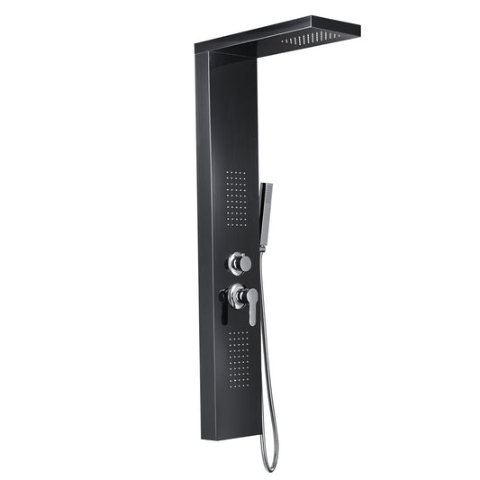 Waterfall Shower Panel System 4 Functions with 2 Body Jets and Handheld Black Finish