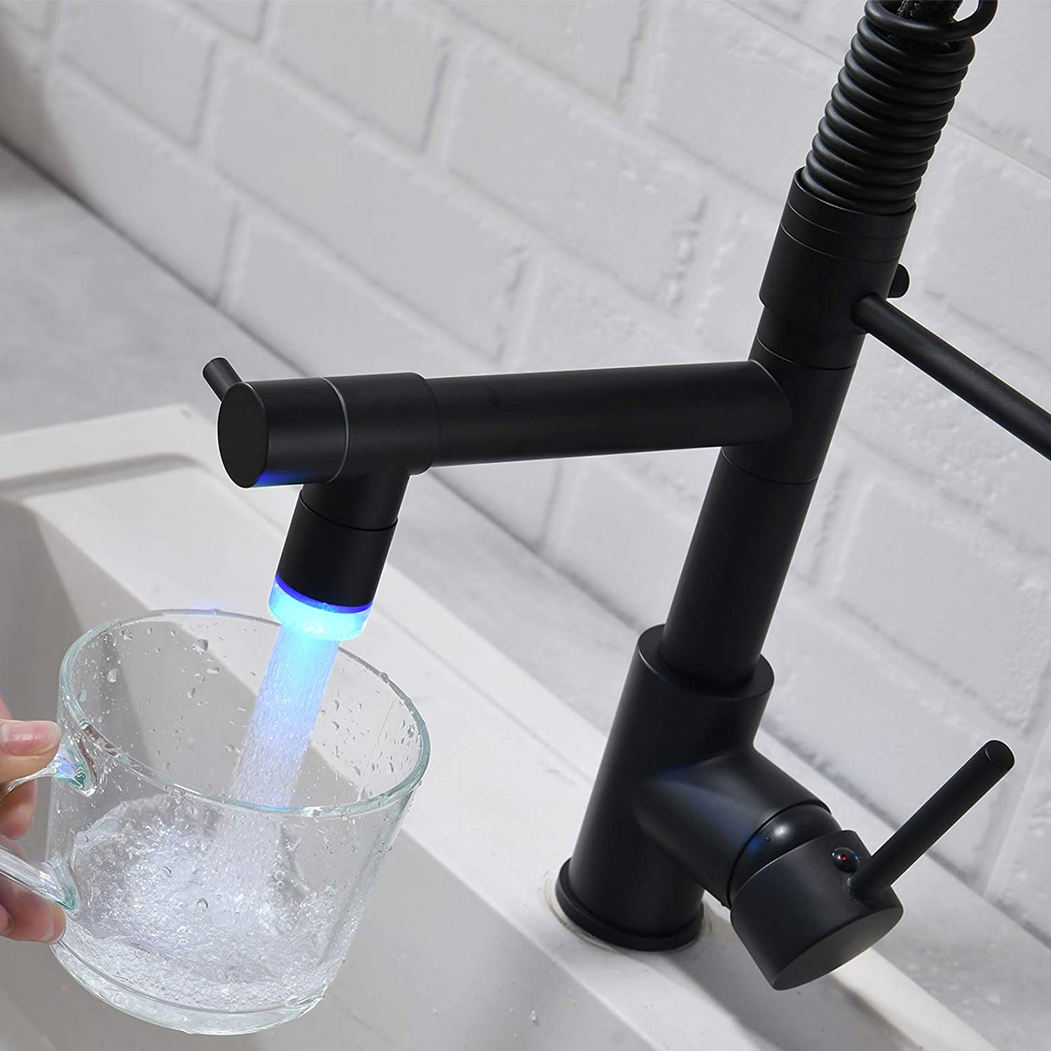 MAX Faucets | Pre-Rinse Chef Style Kitchen Faucet Hands-Free Pull-Down Flexible with Separate Pot Filler Spout and LED Light – 19" Matte Black Finish