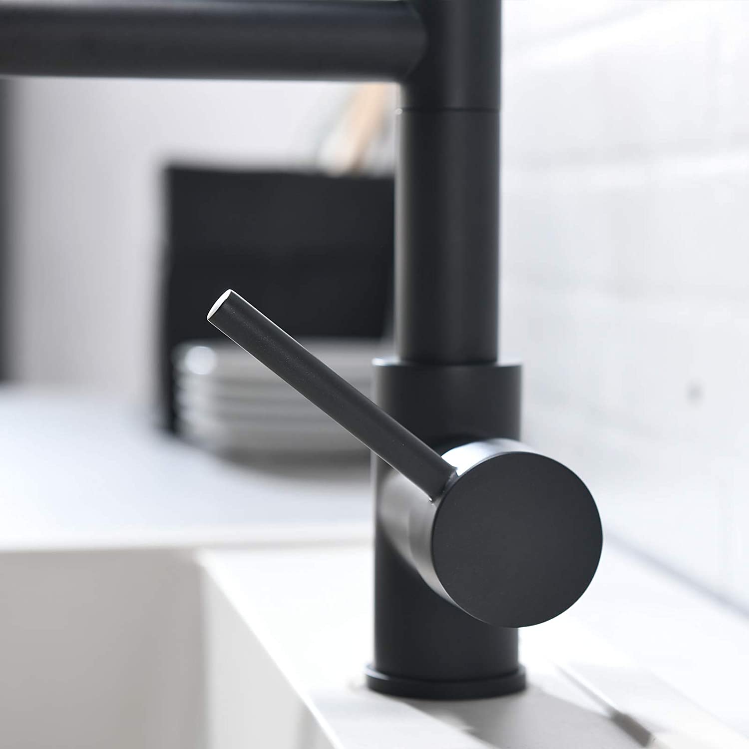 MAX Faucets | Pre-Rinse Chef Style Kitchen Faucet Hands-Free Pull-Down Flexible with Separate Pot Filler Spout and LED Light – 19" Matte Black Finish