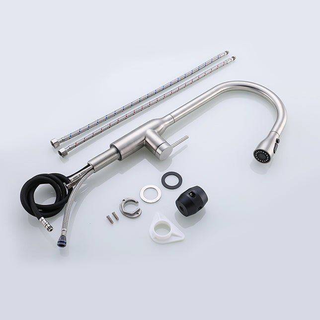 MAX Faucets | 19" Pull-Out Kitchen Faucet – Three Function with Pause Button, Brushed Nickel