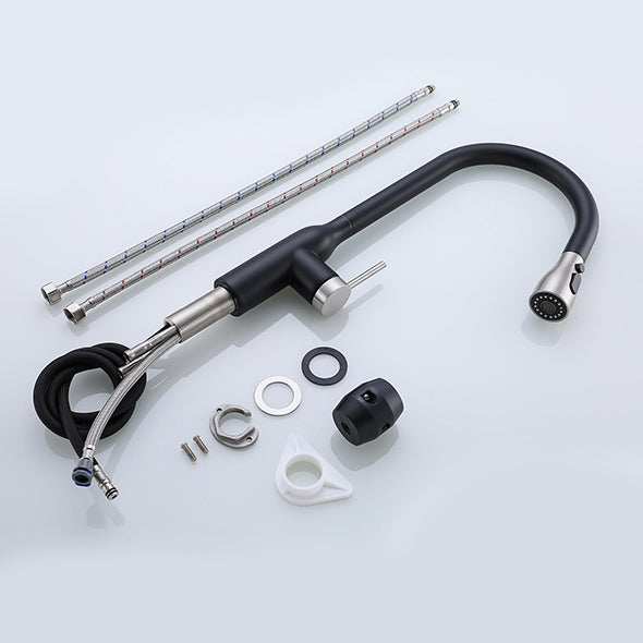 18" High-Arc Pull-Out Kitchen Faucet – Single Handle, Matte Black & Brushed Nickel Finish