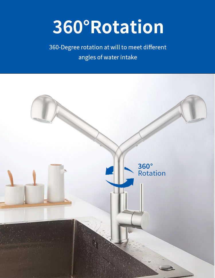 Pull-Out Kitchen Faucet Two Functions 14 Inches Brushed Nickel Finish