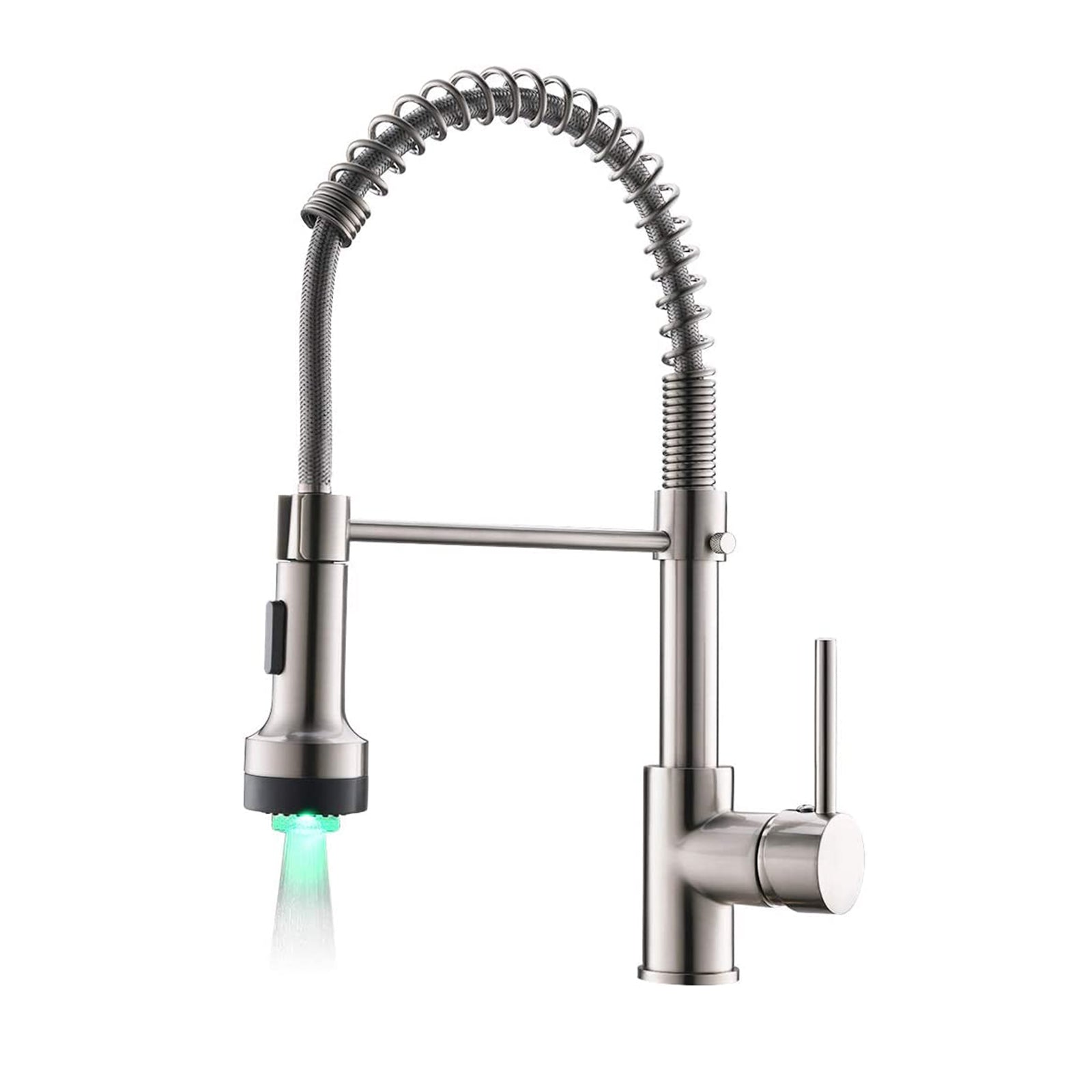 Pull-Down Spiral Flexible Kitchen Faucet 16.5" With LED Light And Soap Dispenser Brushed Nickel Finish