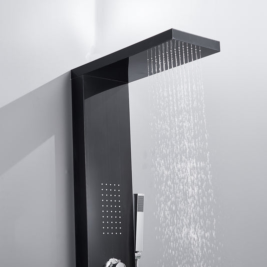 Waterfall Shower Panel System 4 Functions with 2 Body Jets and Handheld Black Finish