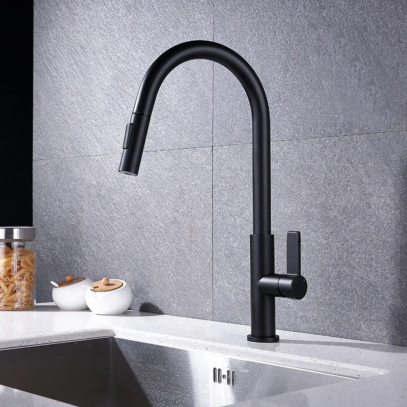 Pull-Out Kitchen Faucet – Single Handle, Matte Black, 18” High-Arc