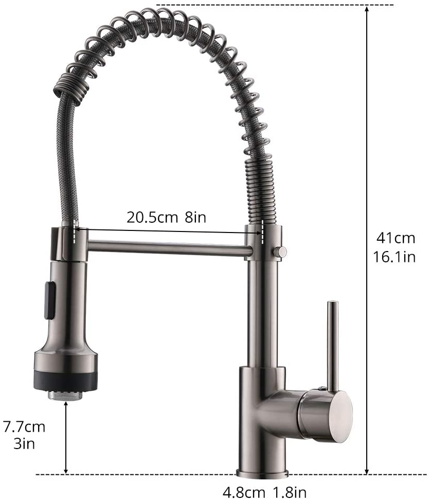 Pull-Down Spiral Flexible Kitchen Faucet 16.5" With LED Light And Soap Dispenser Brushed Nickel Finish