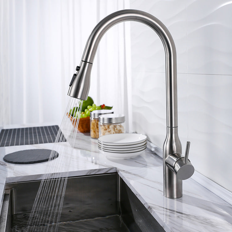 MAX Faucets | 19" Pull-Out Kitchen Faucet – Three Function with Pause Button, Brushed Nickel