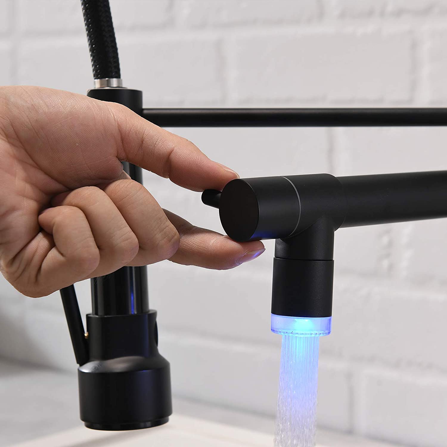 MAX Faucets | Pre-Rinse Chef Style Kitchen Faucet Hands-Free Pull-Down Flexible with Separate Pot Filler Spout and LED Light – 19" Matte Black Finish