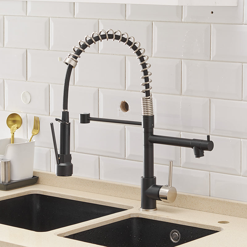 MAX Faucets | Pre-Rinse Chef Style Kitchen Faucet Hands-Free Pull-Down Flexible with Separate Pot Filler Spout – 19" Matte Black and Brushed Nickel Finish