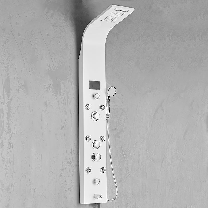 Thermostatic Rainfall Shower Panel System – 6 Functions with 8 Massage Jets, Handheld Shower & Digital Display | White Finish