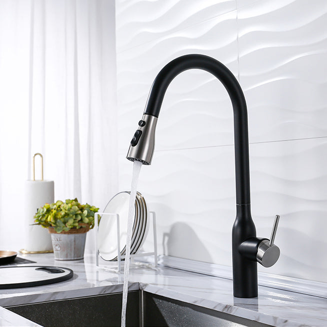 18" High-Arc Pull-Out Kitchen Faucet – Single Handle, Matte Black & Brushed Nickel Finish