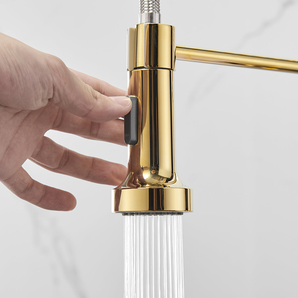 MAX Faucets | Pull-Down Spiral Flexible Kitchen Faucet – 16.5" Shiny Gold Finish with LED Light