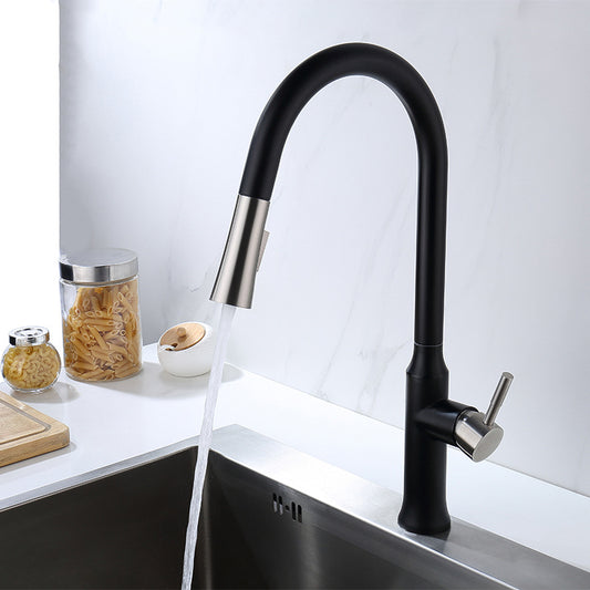 Pull-Out Kitchen Faucet High-Arc Single Handle 19.5" Matte Black,Brushed Nickel Finish