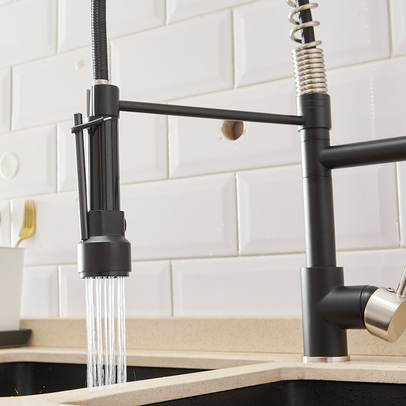 MAX Faucets | Pre-Rinse Chef Style Kitchen Faucet Hands-Free Pull-Down Flexible with Separate Pot Filler Spout – 19" Matte Black and Brushed Nickel Finish