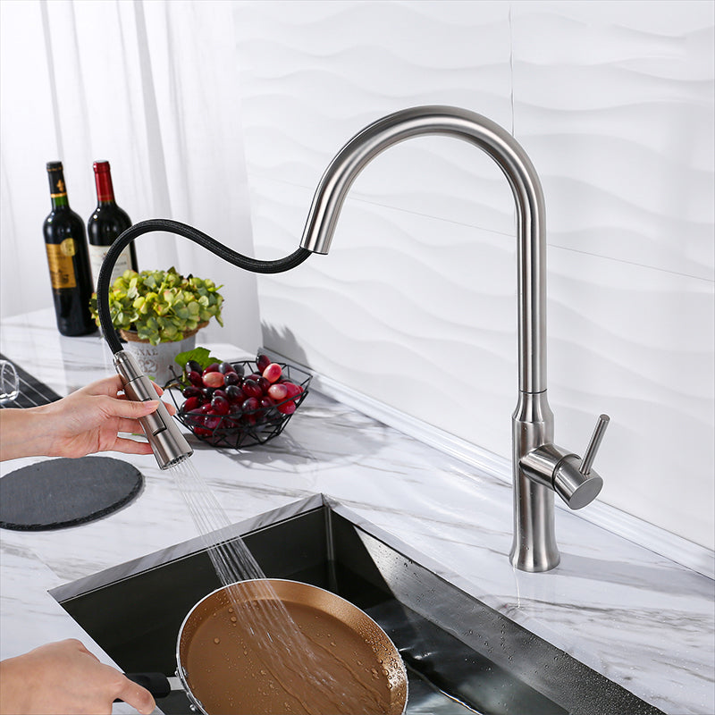 MAX Faucets | 19.5" High-Arc Pull-Out Kitchen Faucet – Single Handle, Brushed Nickel Finish