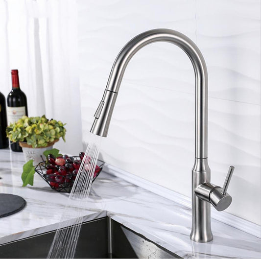 High-Arc Pull-Out Kitchen Faucet Single Handle19.5" Brushed Nickel Finish