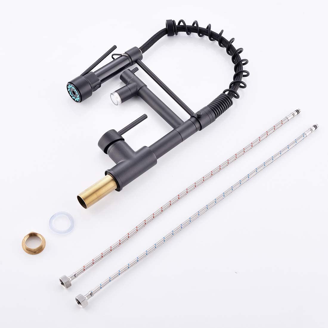 MAX Faucets | Pre-Rinse Chef Style Kitchen Faucet Hands-Free Pull-Down Flexible with Separate Pot Filler Spout and LED Light – 19" Matte Black Finish