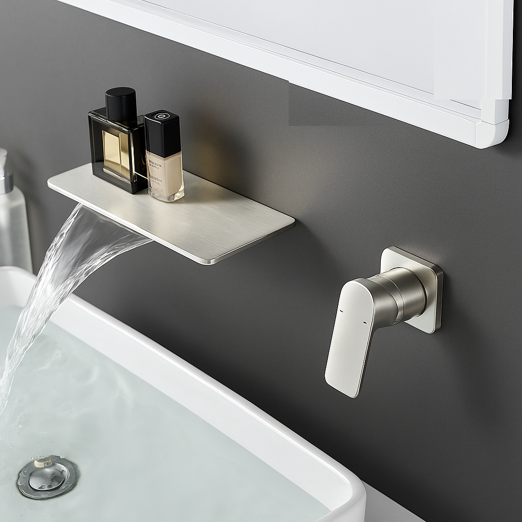 MAX Faucets | Wall Mounted Waterfall Bathroom Faucet – Brushed Nickel Finish