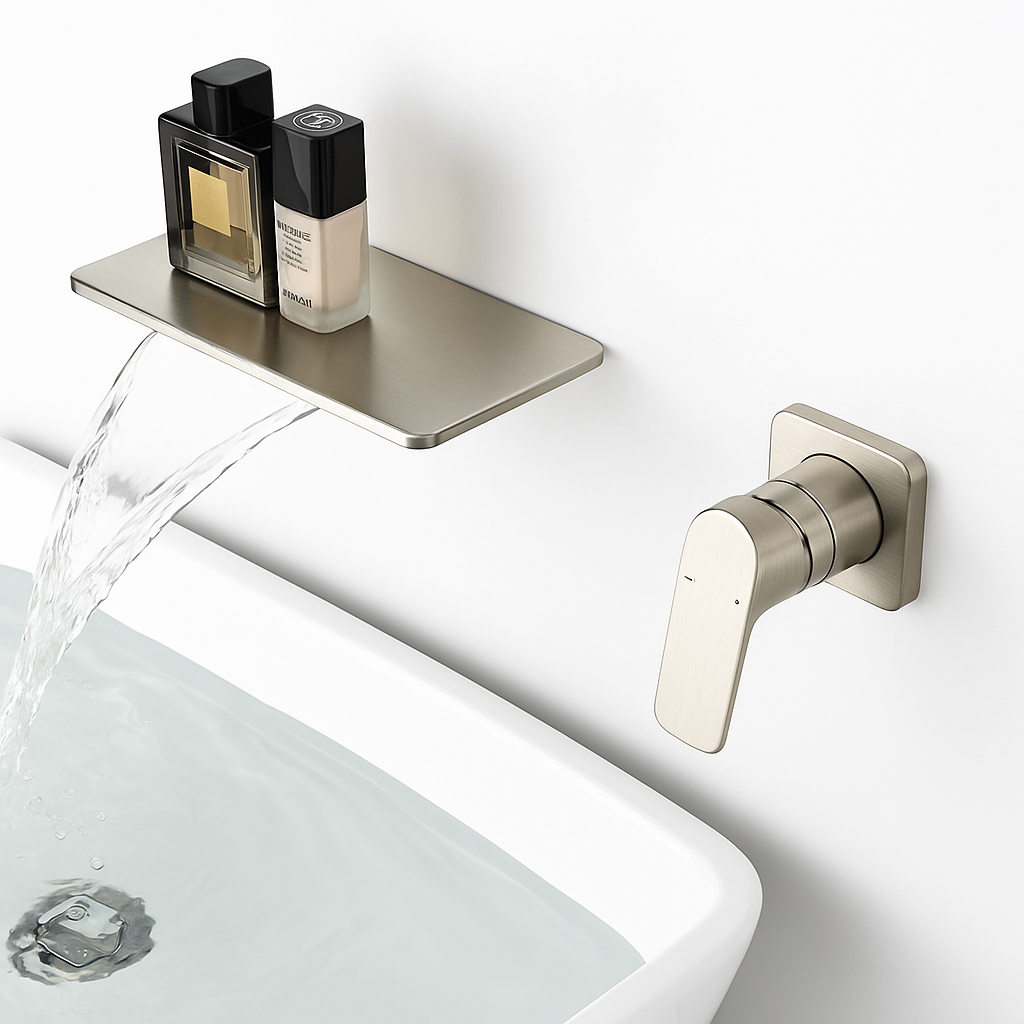 MAX Faucets | Wall Mounted Waterfall Bathroom Faucet – Brushed Nickel Finish